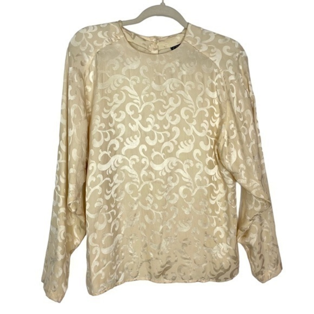 Winterport Vintage Silk Blouse Cream Jacquard Baroque Print 4 Long Sleeve Blouse